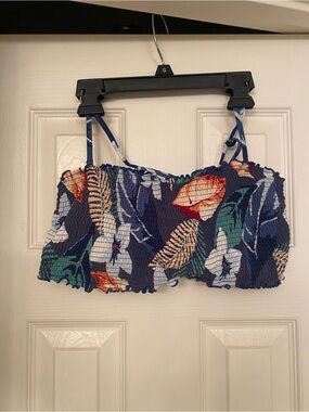 Hollister Navy Tropical Smocked Bandeau Bikini Top